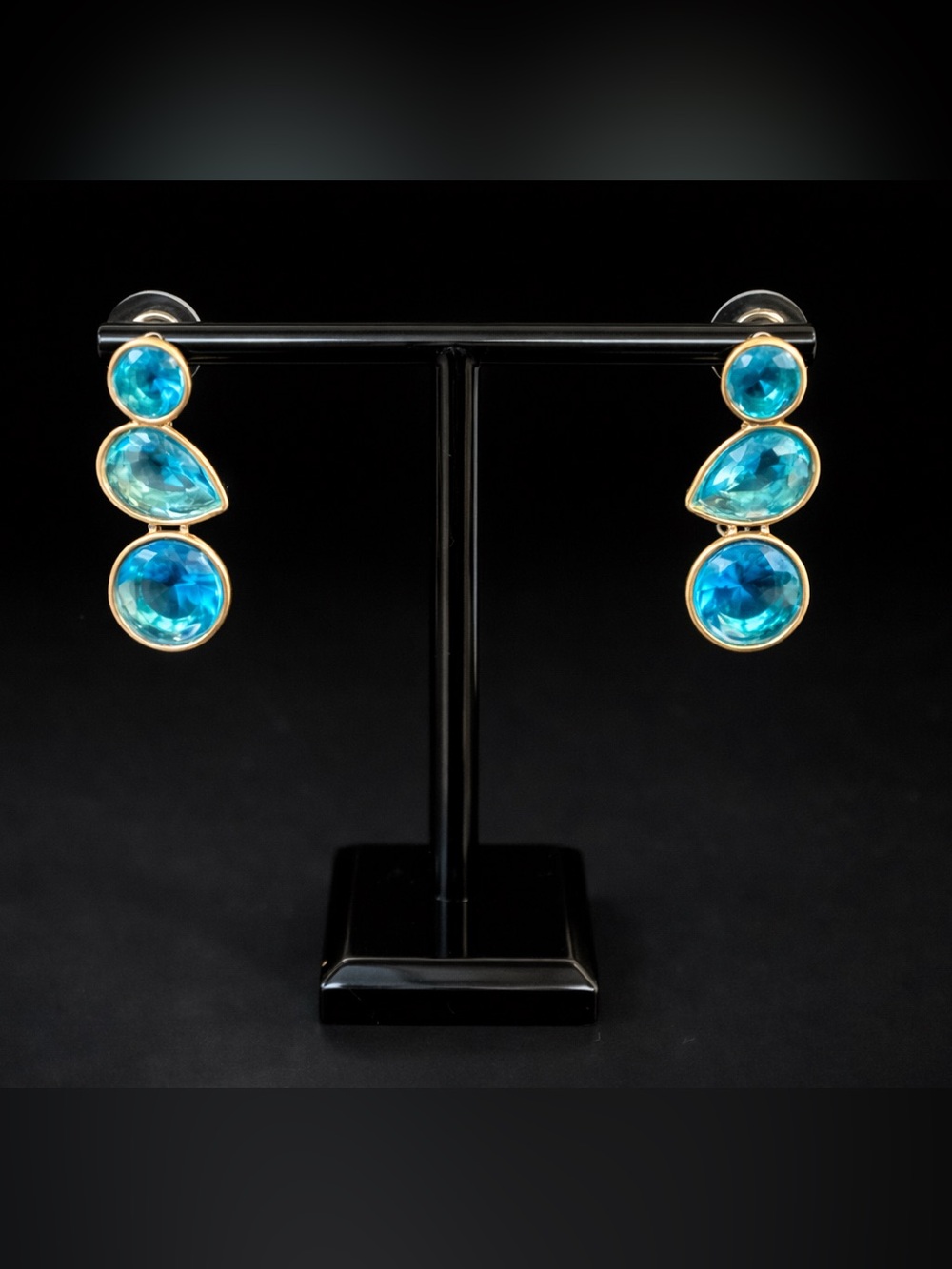 New Gold-Plated Blue Zircon Swarovski  Crystal Element Earrings Women Jewelry